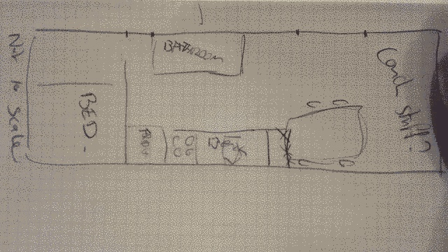 another layout. Kitchen opposite bathroom, both in the middle of the caravan. This is better.